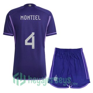 Argentina (MONTIEL 4) 3 Stars Kids Soccer Jersey Away Purple 2022/2023