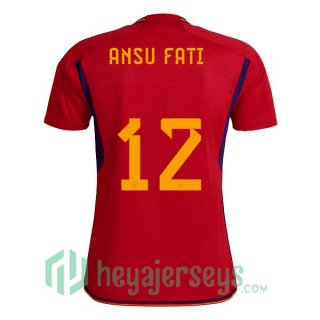 Spain (ANSU FATI 12) Home Jersey Red 2023/2023