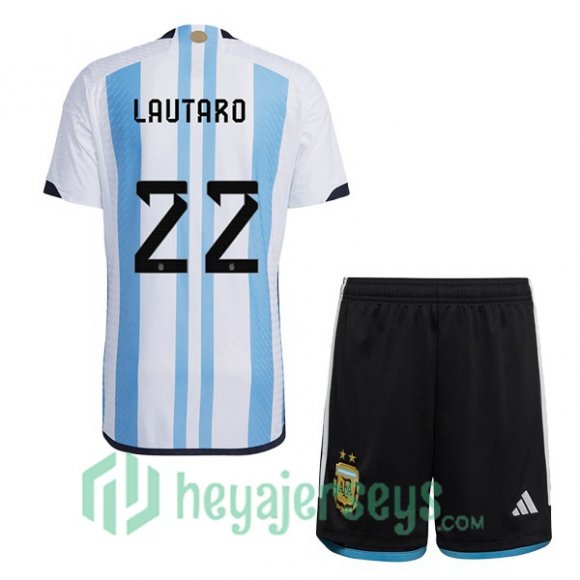 Argentina (LAUTARO 22) Kids Home Jersey Blue White 2023/2023