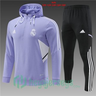 Real Madrid Kids Training Tracksuit Hoodie Purple 2022/2023