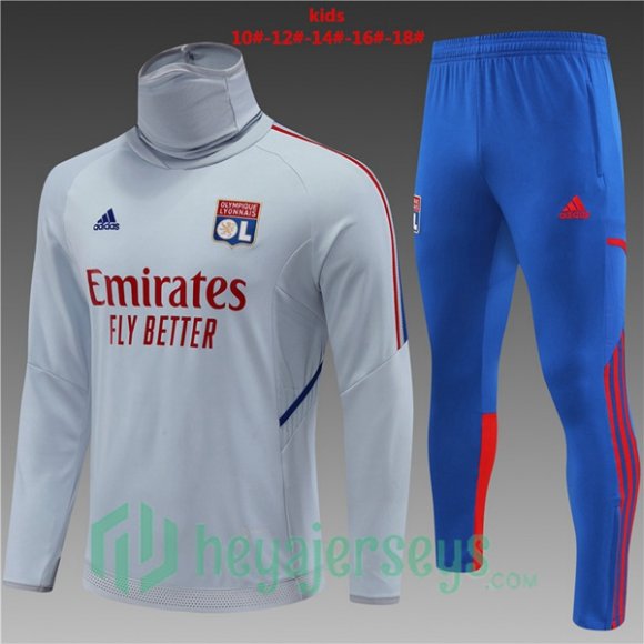 Olympique Lyon High collar Kids Training Tracksuit Grey 2022/2023