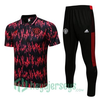 Manchester United Polo Jersey + Pants Black Red 2022/2023