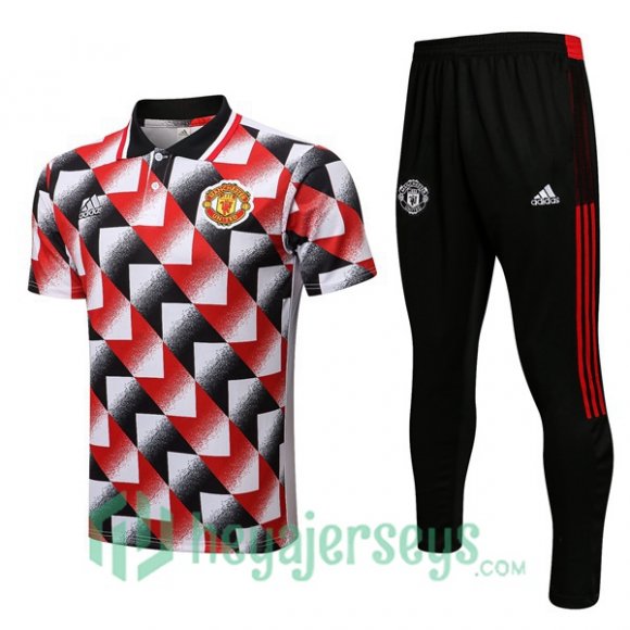 Manchester United Polo Jersey + Pants Black Red White 2022/2023