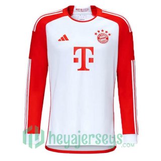 Bayern Munich Soccer Jersey Home Long Sleeve White Red 2023/2024