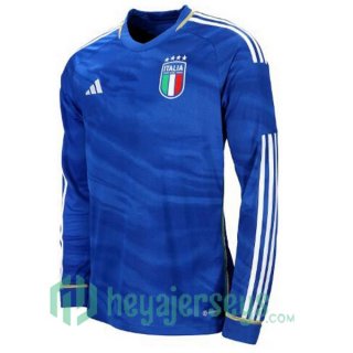 Italy Long Sleeve Soccer Jersey Home Blue 2023/2024