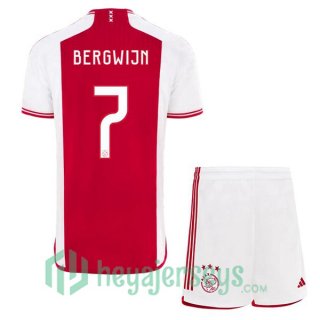 AFC Ajax (Bergwijn 7) Kids Soccer Jersey Home Red White 2023/2024