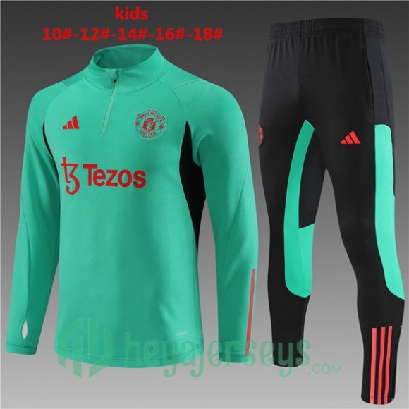 Manchester United Kids Training Tracksuit Suit Green 2023/2024