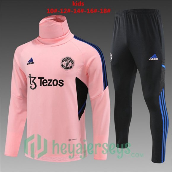 Manchester United Kids High collar Training Tracksuit Suit Pink 2023/2024