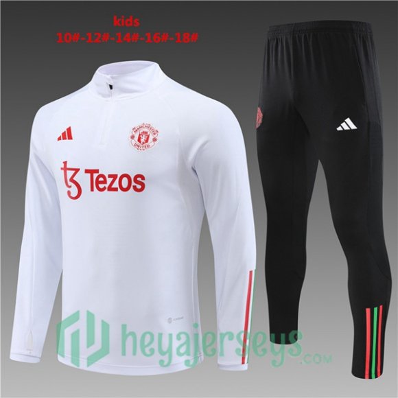 Manchester United Kids Training Tracksuit Suit White 2023/2024