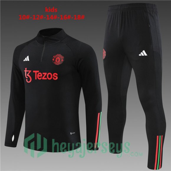 Manchester United Kids Training Tracksuit Suit Black 2023/2024