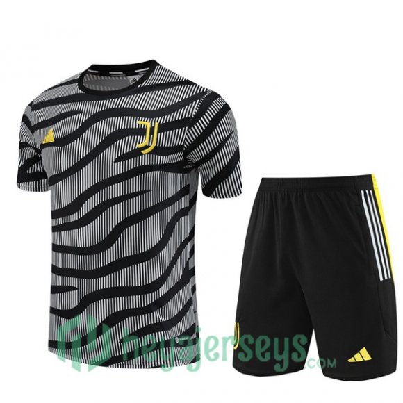 Juventus Training T Shirt + Shorts Black White 2023/2024