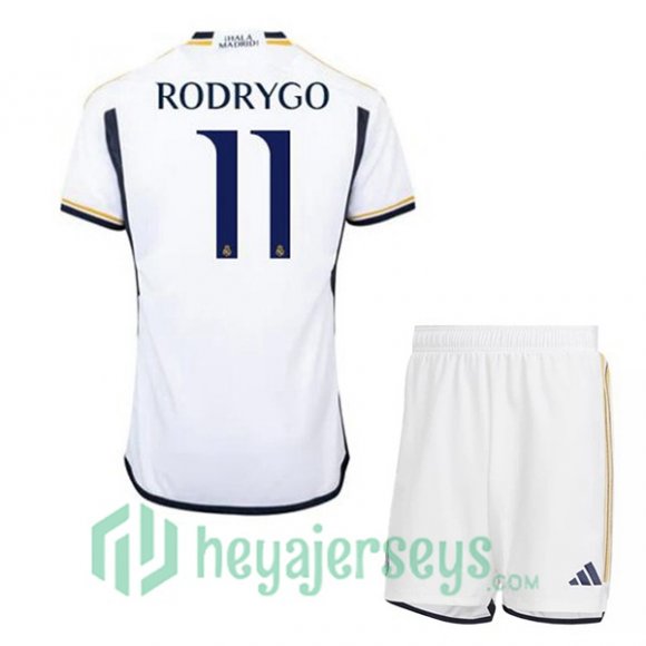 Real Madrid (Rodrygo 11) Kids Soccer Jersey Home White 2023/2024