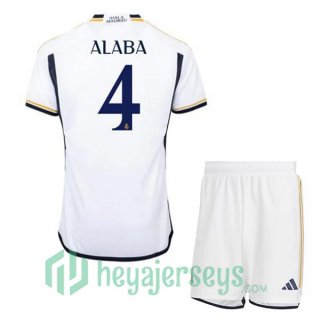 Real Madrid (Alaba 4) Kids Soccer Jersey Home White 2023/2024