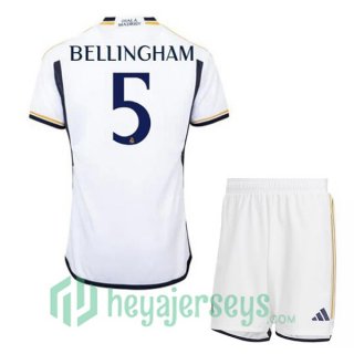 Real Madrid (Bellingham 5) Kids Soccer Jersey Home White 2023/2024