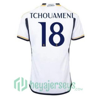 Real Madrid (Tchouameni 18) Soccer Jersey Home White 2023/2024