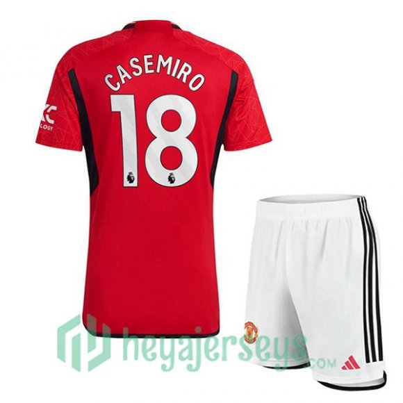 Manchester United (Casemiro 18) Kids Soccer Jersey Home Red 2023/2024