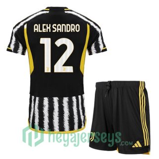 Juventus (ALEX SANDRO 12) Kids Soccer Jersey Home Black White 2023/2024