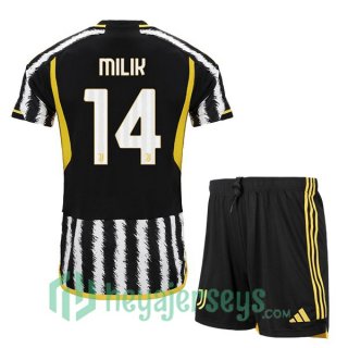 Juventus (MILIK 14) Kids Soccer Jersey Home Black White 2023/2024