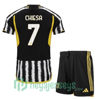 Juventus (CHIESA 7) Kids Soccer Jersey Home Black White 2023/2024