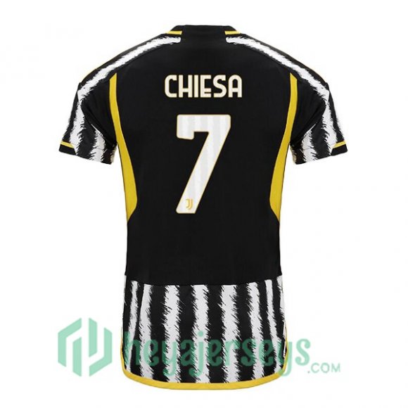 Juventus (CHIESA 7) Soccer Jersey Home Black White 2023/2024