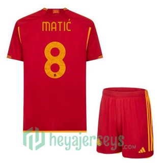 AS Roma (MATIĆ 8) Kids Soccer Jersey Home Red 2023/2024