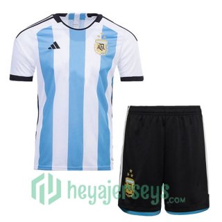 Argentina 3 Stars Kids Soccer Jersey Home White Blue 2022/2023