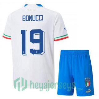 Italy (Bonucci 19) Kids Away Jersey White 2023/2023