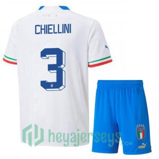 Italy (Chiellini 3) Kids Away Jersey White 2023/2023