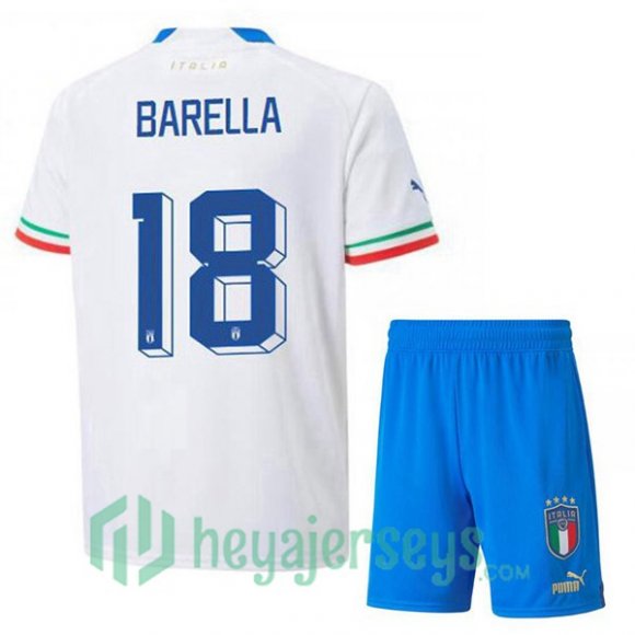 Italy (Barella 18) Kids Away Jersey White 2023/2023
