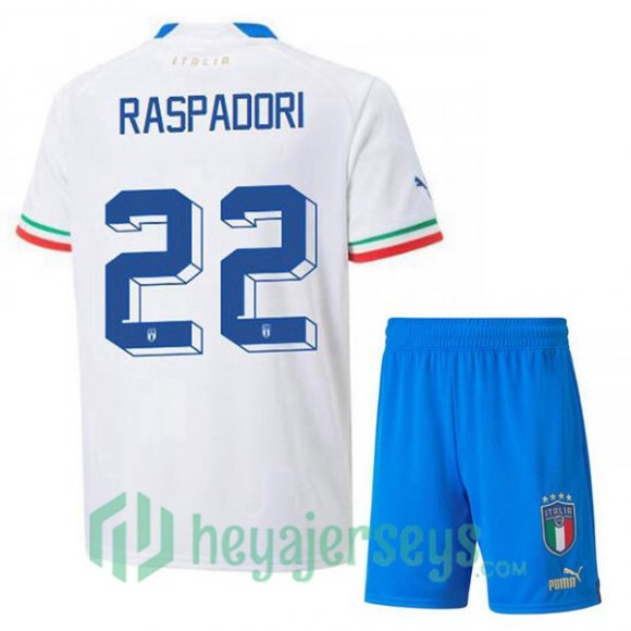 Italy (Raspadori 22) Kids Away Jersey White 2023/2023