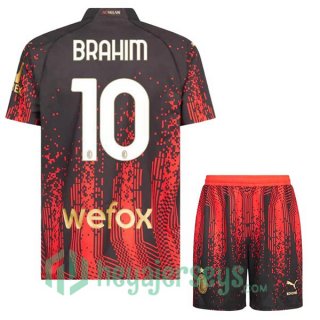 AC Milan (BRAHIM 10) Kids Soccer Jersey Fourth Red Black 2022/2023
