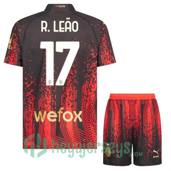 AC Milan (R. LEÃO 17) Kids Soccer Jersey Fourth Red Black 2022/2023