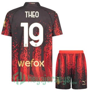 AC Milan (THEO 19) Kids Soccer Jersey Fourth Red Black 2022/2023