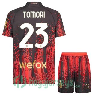 AC Milan (TOMORI 23) Kids Soccer Jersey Fourth Red Black 2022/2023