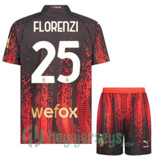 AC Milan (FLORENZI 25) Kids Soccer Jersey Fourth Red Black 2022/2023