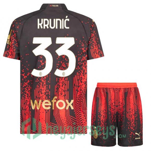 AC Milan (KRUNIĆ 33) Kids Soccer Jersey Fourth Red Black 2022/2023