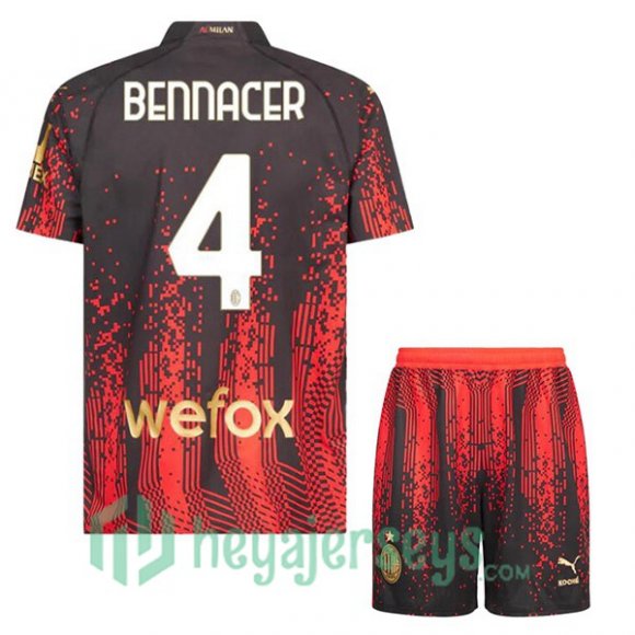 AC Milan (BENNACER 4) Kids Soccer Jersey Fourth Red Black 2022/2023