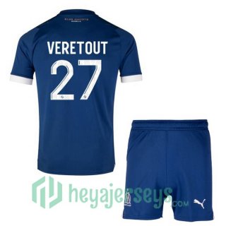 Marseille OM (VERETOUT 27) Kids Soccer Jersey Away Blue 2023/2024