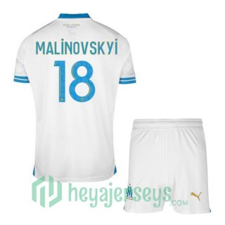 Marseille OM (MALINOVSKYI 18) Kids Soccer Jersey Home White 2023/2024