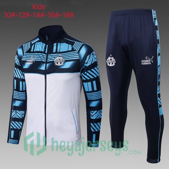 Marseille Kids Training Jacket Suit White Blue 2023/2024