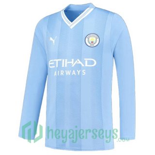 Manchester City Soccer Jersey Home Long Sleeve Blue 2023/2024