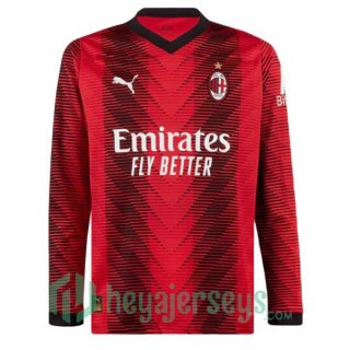 AC Milan Soccer Jersey Home Long Sleeve Red 2023/2024