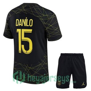 Paris Saint Germain (DANILO 15) Kids Soccer Jersey Fourth Black 2022/2023