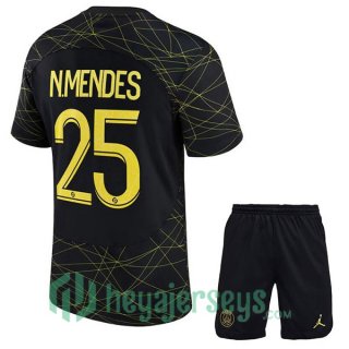 Paris Saint Germain (N.MENDES 25) Kids Soccer Jersey Fourth Black 2022/2023