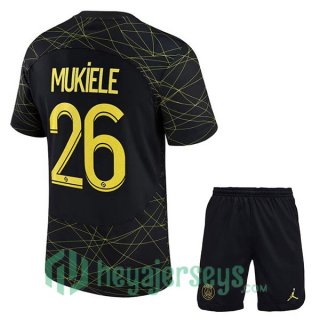 Paris Saint Germain (MUKIELE 26) Kids Soccer Jersey Fourth Black 2022/2023