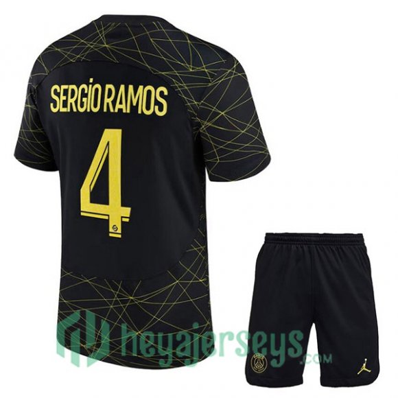 Paris Saint Germain (SERGIO RAMOS 4) Kids Soccer Jersey Fourth Black 2022/2023