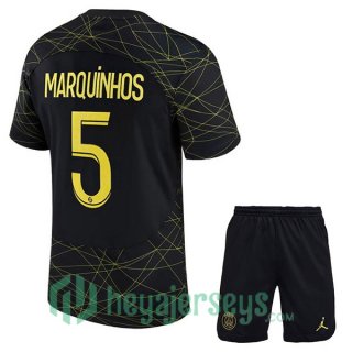 Paris Saint Germain (MARQUINHOS 5) Kids Soccer Jersey Fourth Black 2022/2023