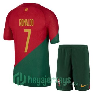 Portugal (RONALDO 7) Kids Home Jersey Red Green 2023/2023