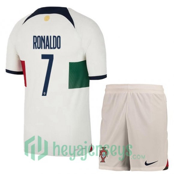 Portugal (RONALDO 7) Kids Away Jersey White Red 2023/2023