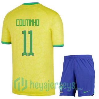 Brazil (COUTINHO 11) Kids Home Jersey Yellow 2023/2023